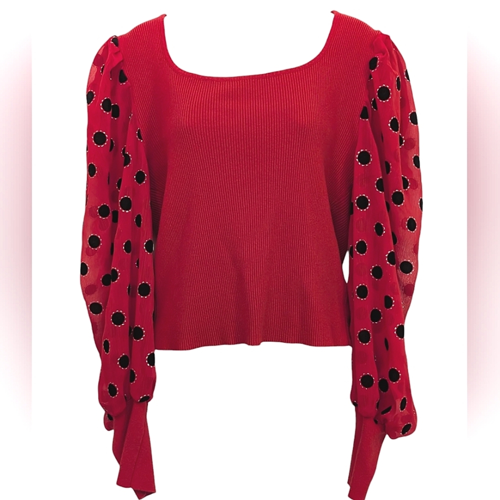 OnTwelfth red ladybug sleeve blouse 3x